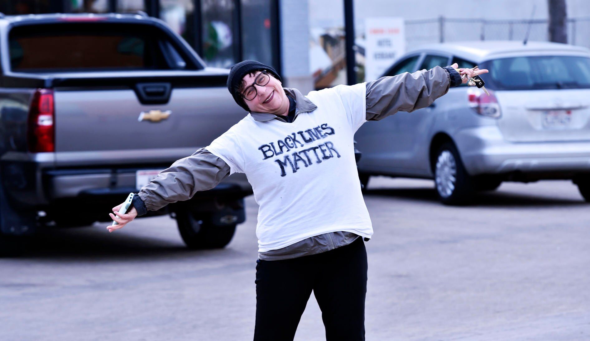 Jane Brosseau shows off her Black Lives Matter shirt